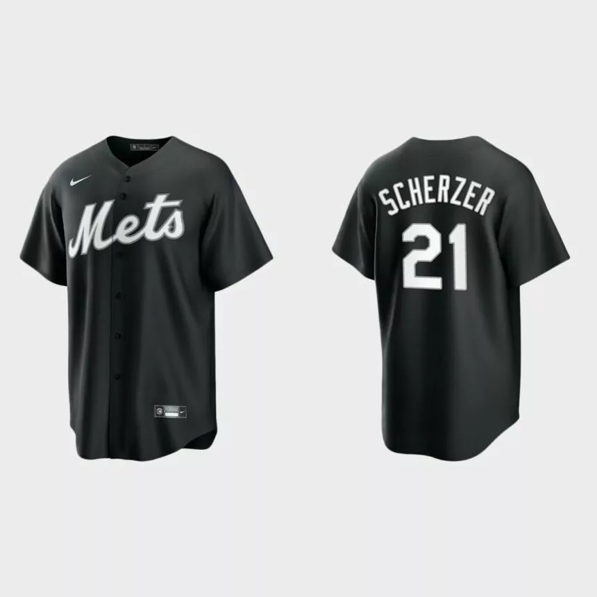 New York Mets Max Scherzer Replica Official Jersey – Black White