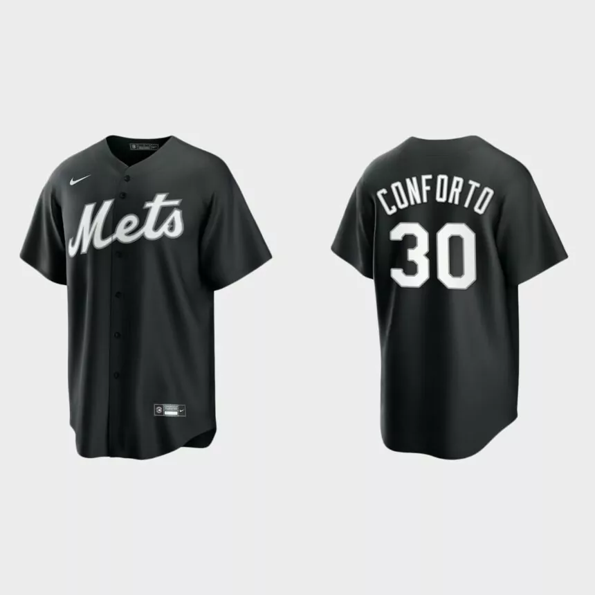 New York Mets Michael Conforto 2021 All Black Fashion Replica Jersey – Black White