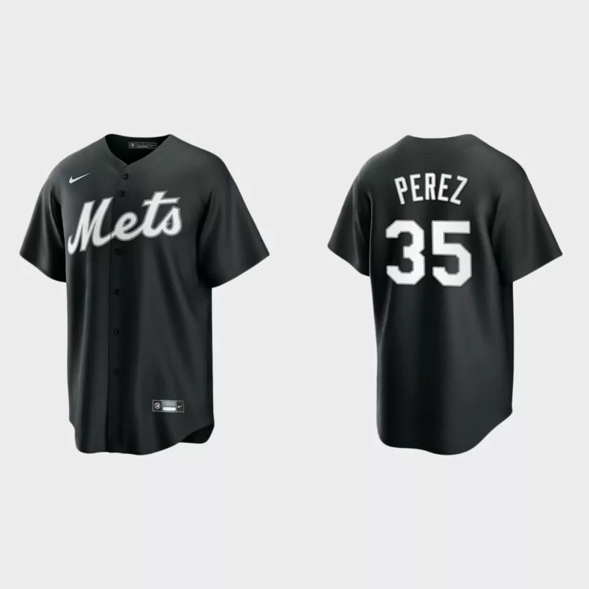 New York Mets Michael Perez Replica Official Jersey – Black White