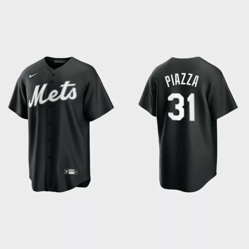 New York Mets Mike Piazza 2021 All Black Fashion Replica Jersey – Black White