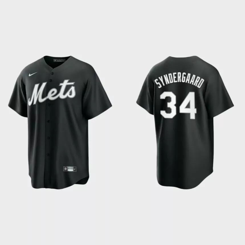 New York Mets Noah Syndergaard 2021 All Black Fashion Replica Jersey – Black White