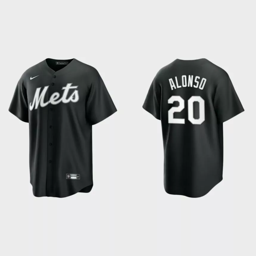 New York Mets Pete Alonso 2021 All Black Fashion Replica Jersey – Black White
