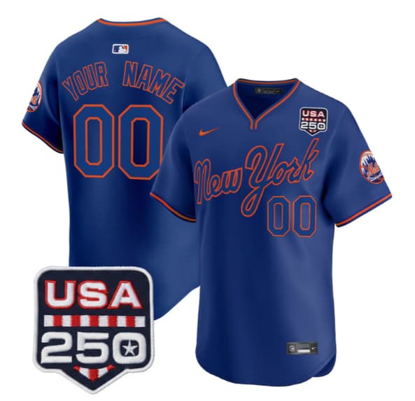 New York Mets Road Alternate & 250America Patch Vapor Limited Custom Jersey -  All Stitched