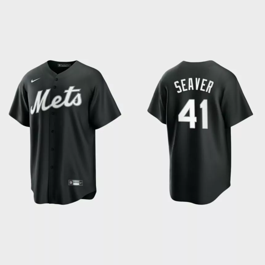 New York Mets Tom Seaver 2021 All Black Fashion Replica Jersey – Black White