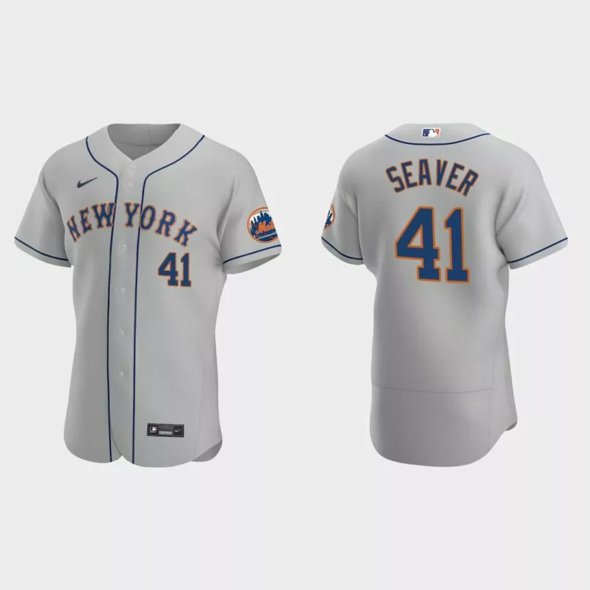 New York Mets Tom Seaver hall of fame retired number 41 Road Authentic Jersey – Gray