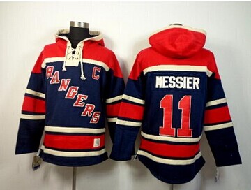 New York Rangers #11 Mark Messier Navy Blue Sawyer Hooded Sweatshirt Stitched NHL Jersey