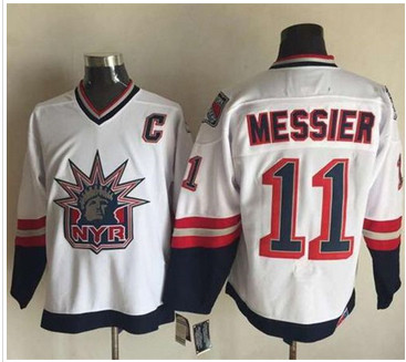 New York Rangers #11 Mark Messier White CCM Statue of Liberty Stitched NHL Jersey