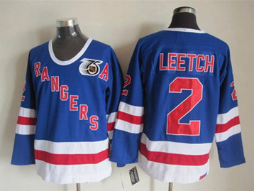 New York Rangers #2 LEETCH 75 anniversary Blue Stitched NHL Jersey