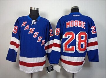 New York Rangers #28 Dominic Moore Blue Home NHL Jersey