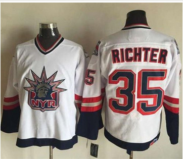 New York Rangers #35 Mike Richter White CCM Statue of Liberty Stitched NHL Jersey
