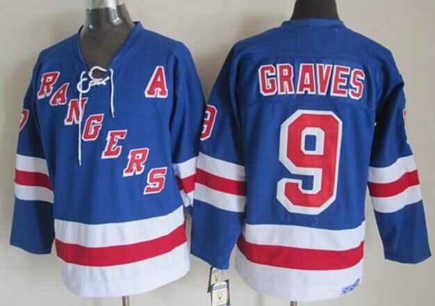 New York Rangers #9 Adam Graves Blue Replica Home NHL Jersey
