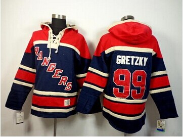 New York Rangers #99 Wayne Gretzky Navy Blue Sawyer Hooded Sweatshirt Stitched NHL Jersey