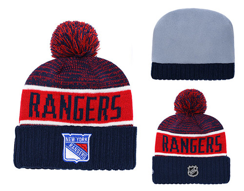 New York Rangers Fresh Logo Navy Red Pom Knit Hat YD