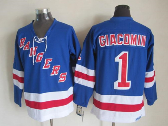 New York Rangers Mens Jerseys #1 Eddie Giacomin Blue CCM Vintage Ice Hockey Jersey4127