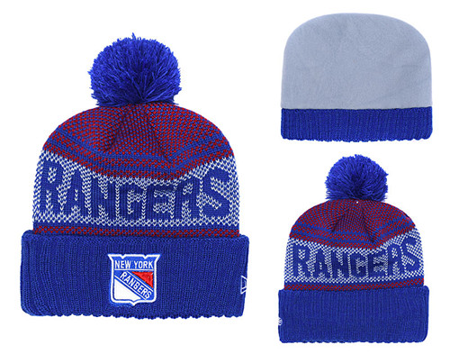 New York Rangers Team Logo Royal Red Pom Knit Hat YD