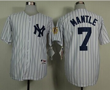 New York Yankees #7 Mickey Mantle White 75TH Throwback Stitched Baseball Jersey