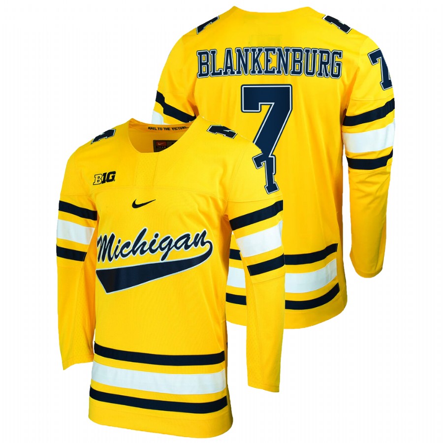 Nick Blankenburg College Hockey Michigan Wolverines Maize Jersey
