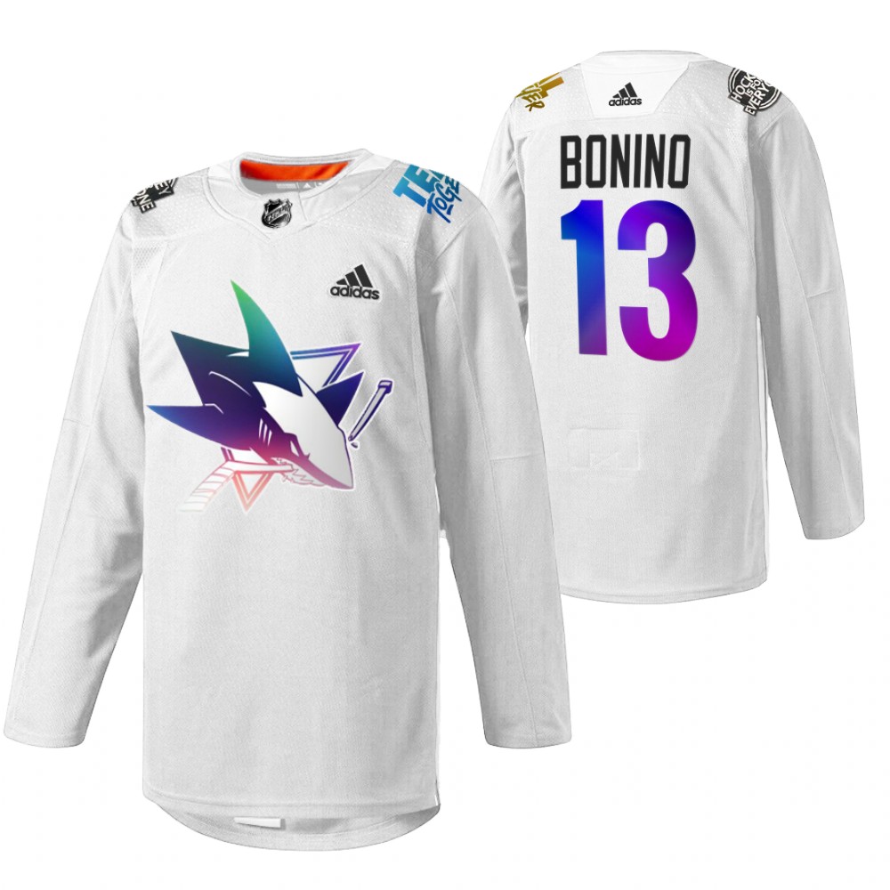 Nick Bonino Sharks Pride Night 2022 Jersey White HockeyIsForEveryone