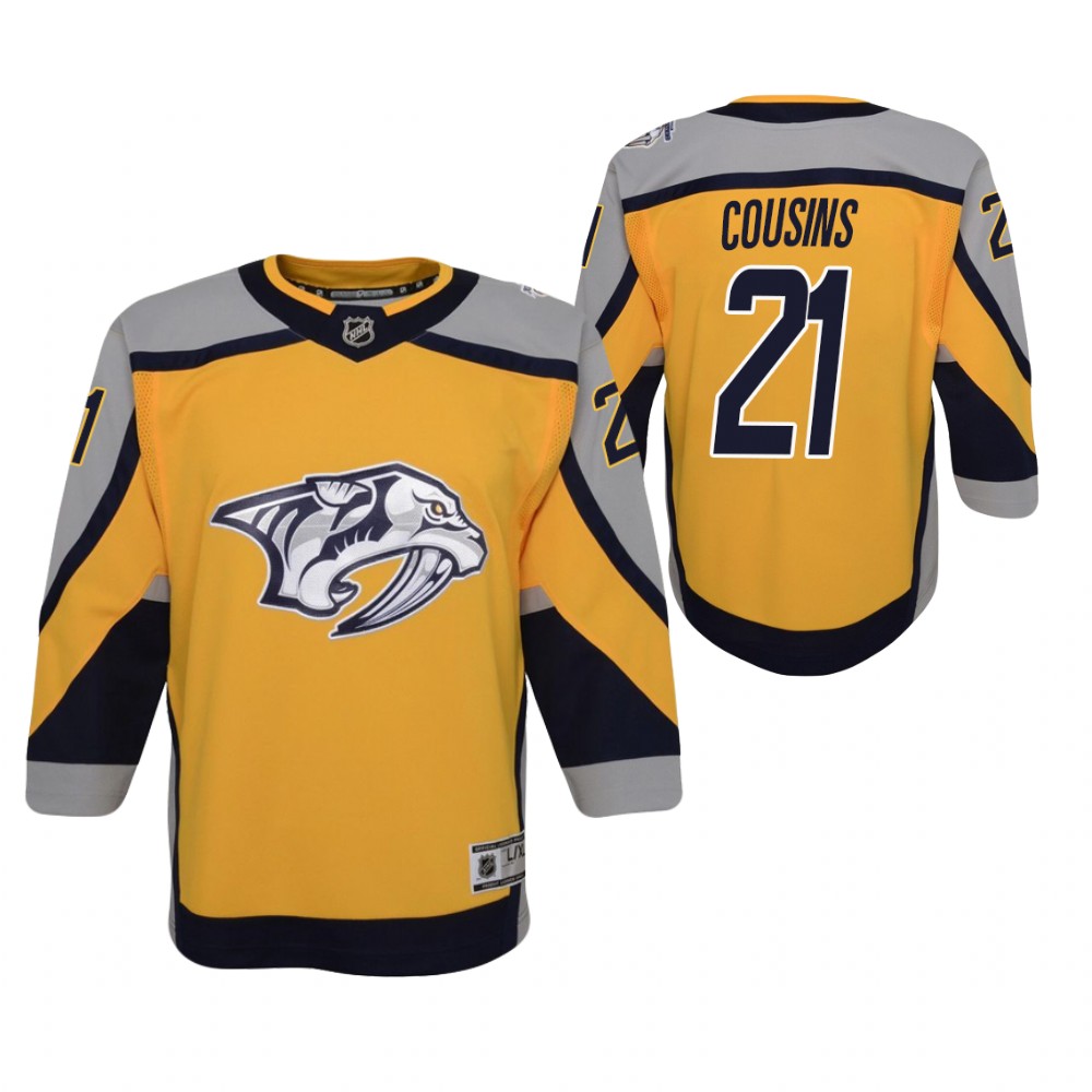 Nick Cousins Nashville Predators 2021 Reverse Retro Gold Youth Jersey Special Edition