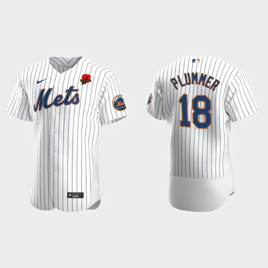 Nick Plummer New York Mets 2022 Memorial Day Poppy Patch Authentic Jersey – White