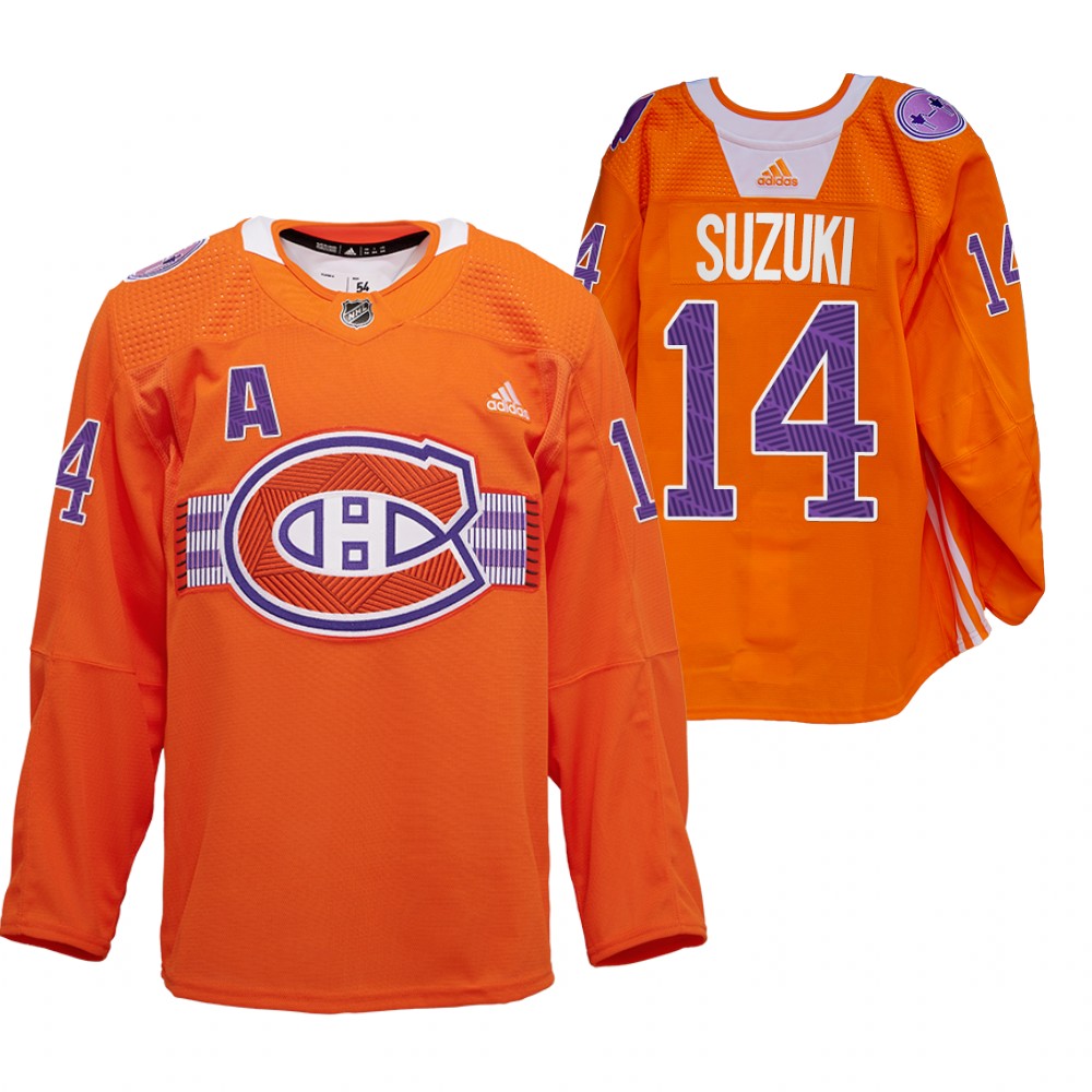 Nick Suzuki Les Canadiens Indigenous Celebration Night Jersey Orange Warmup