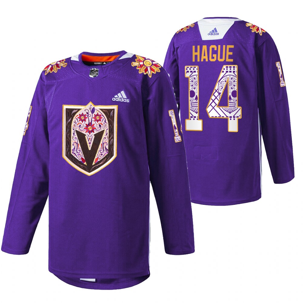 Nicolas Hague Jersey Vegas Golden Knights Hispanic Heritage 2021 Purple Warmup