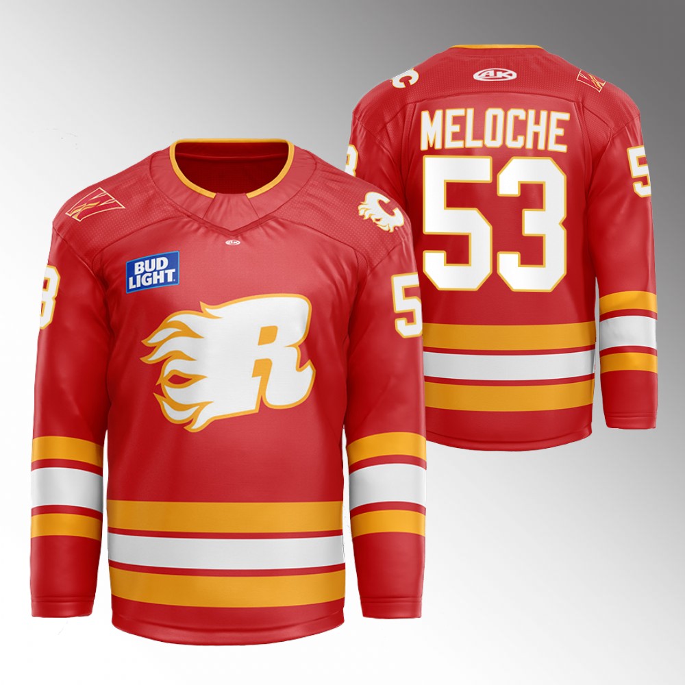 Nicolas Meloche Flames Flames X Rush X CGY Wranglers Jersey Red Warmup