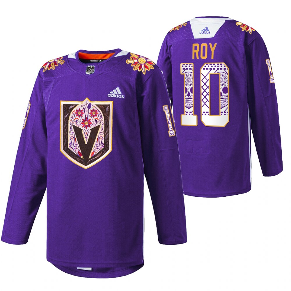 Nicolas Roy Jersey Vegas Golden Knights Hispanic Heritage 2021 Purple Warmup
