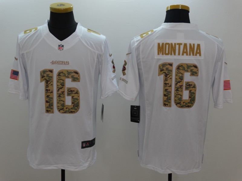 Nike 49ers #16 Joe Montana  White Men's Stitched NFL Limited Salute to Service Jersey