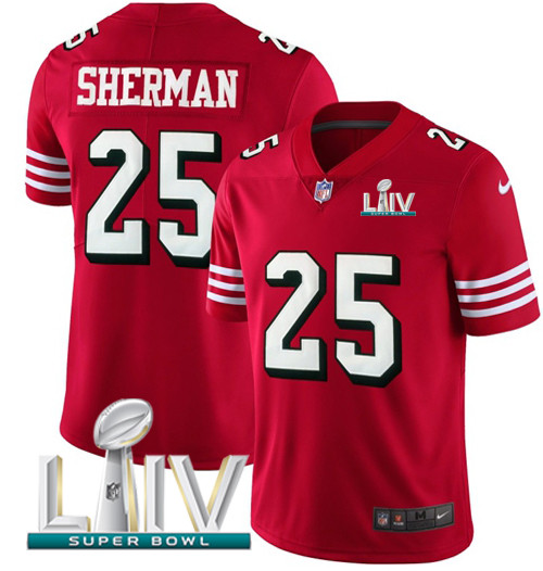 Nike 49ers #25 Richard Sherman Red Super Bowl LIV 2020 Team Color Men's Stitched NFL Vapor Untouchable Limited II Jersey
