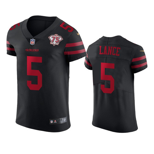 Nike 49ers #5 Trey Lance Black Alternate Men's 75th Anniversary Stitched NFL Vapor Untouchable Elite Jersey