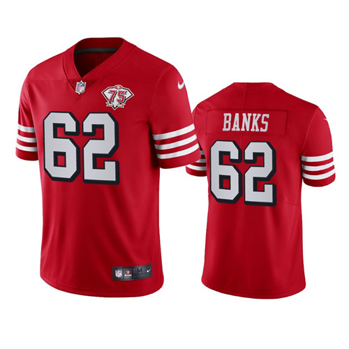Nike 49ers #62 Aaron Banks Red Rush Men's 75th Anniversary Stitched NFL Vapor Untouchable Limited Jersey