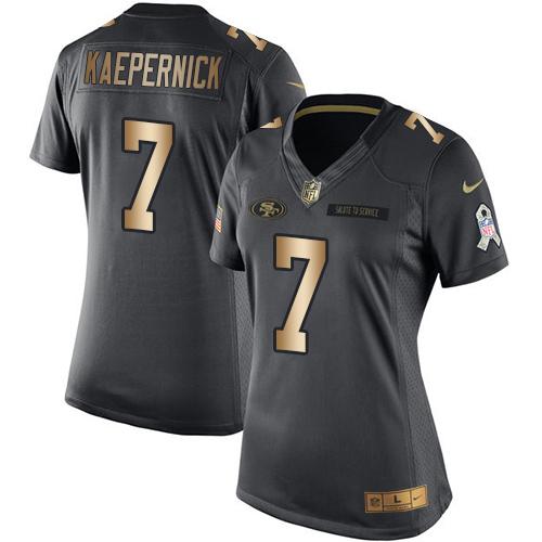 Nike 49ers #7 Colin Kaepernick Black Women's Stitched NFL Limited Gold Salute to Service Jersey