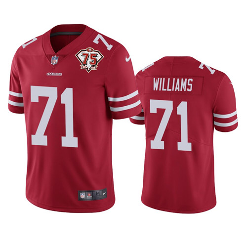 Nike 49ers #71 Trent Williams Red Men's 75th Anniversary Stitched NFL Vapor Untouchable Limited Jersey