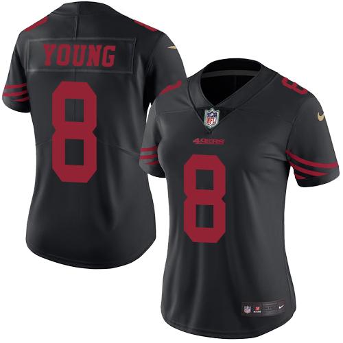 Nike 49ers #8 Steve Young Black Women's Stitched NFL Limited Rush Jersey