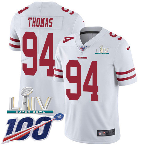 Nike 49ers #94 Solomon Thomas White Super Bowl LIV 2020 Men's Stitched NFL 100th Season Vapor Limited Jersey