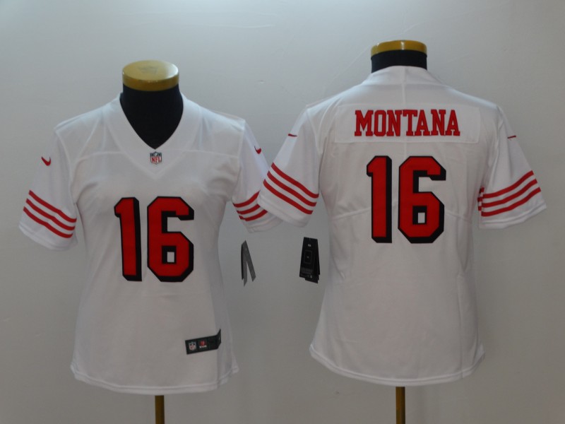 Nike 49ers 16 Joe Montana White Women Color Rush Vapor Untouchable Limited Jersey