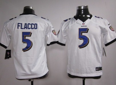 Nike Baltimore Ravens #5 Joe Flacco White Game Kids Stitched Jersey