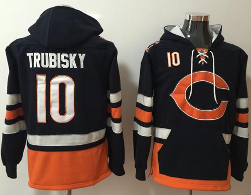 Nike Bears #10 Mitchell Trubisky Navy Blue Orange Name & Number Pullover NFL Hoodie
