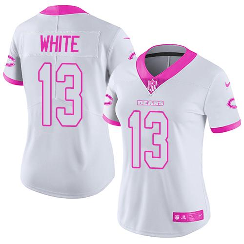 Nike Bears #13 Kevin White White Pink Women's Stitched NFL Limited Rush Fashion Jersey