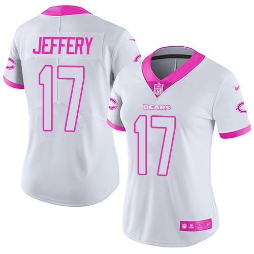 Nike Bears #17 Alshon Jeffery White Pink Women's Stitched NFL Limited Rush Fashion Jersey