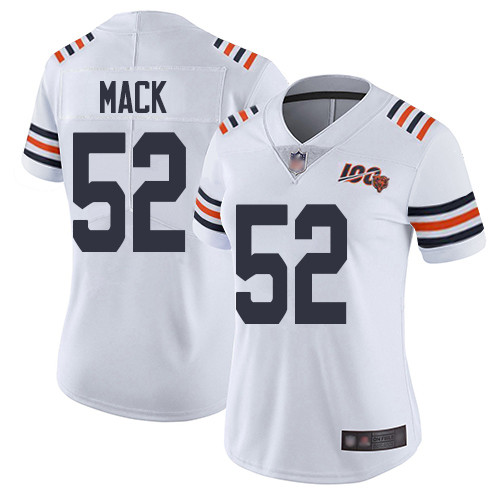 Nike Bears 52 Khalil Mack White Women 2019 100th Season Alternate Classic Vapor Untouchable Limited Jersey