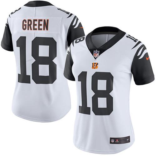 Nike Bengals #18 A.J. Green White Women's Stitched NFL Limited Rush Jersey