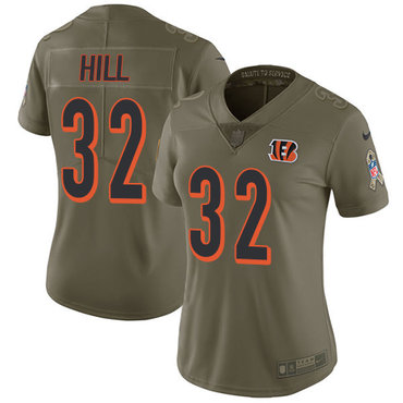Nike Bengals #32 Jeremy Hill Olive Women's Stitched NFL Limited 2017 Salute to Service Jersey