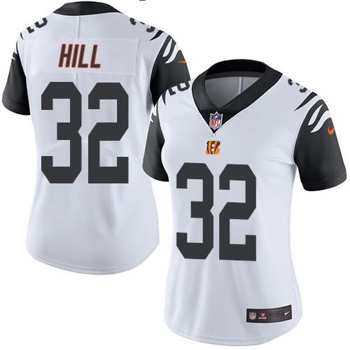 Nike Bengals #32 Jeremy Hill White Women's Stitched NFL Limited Rush Jersey