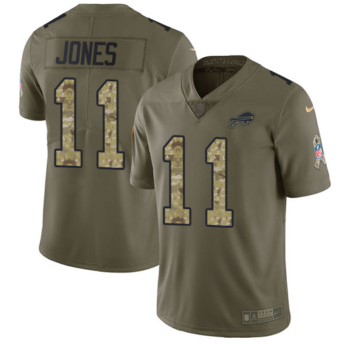 Nike Bills #11 Zay Jones Olive Camo Men's Stitched NFL Limited 2017 Salute To Service Jersey