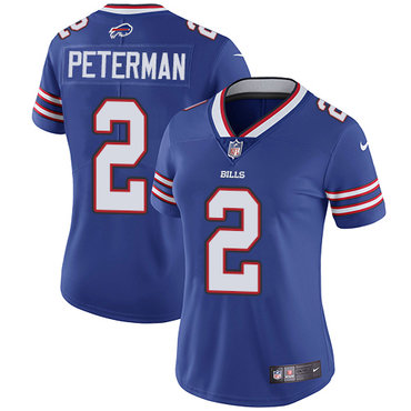 Nike Bills #2 Nathan Peterman Royal Blue Team Color Women's Stitched NFL Vapor Untouchable Limited Jersey