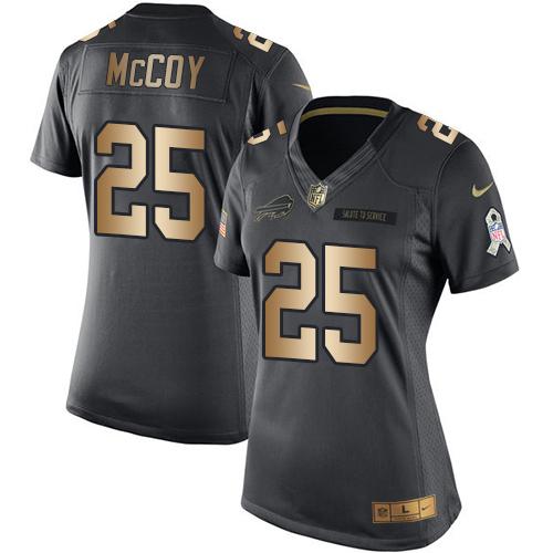 Nike Bills #25 LeSean McCoy Black Women's Stitched NFL Limited Gold Salute to Service Jersey