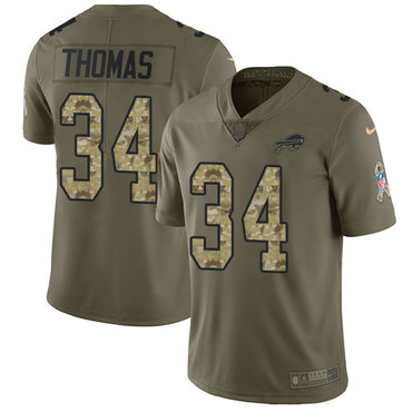 Nike Bills #34 Thurman Thomas Olive Camo Men's Stitched NFL Limited 2017 Salute To Service Jersey