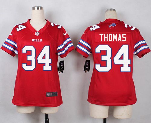 Nike Bills #34 Thurman Thomas Red Women's Stitched NFL Limited Rush Jersey